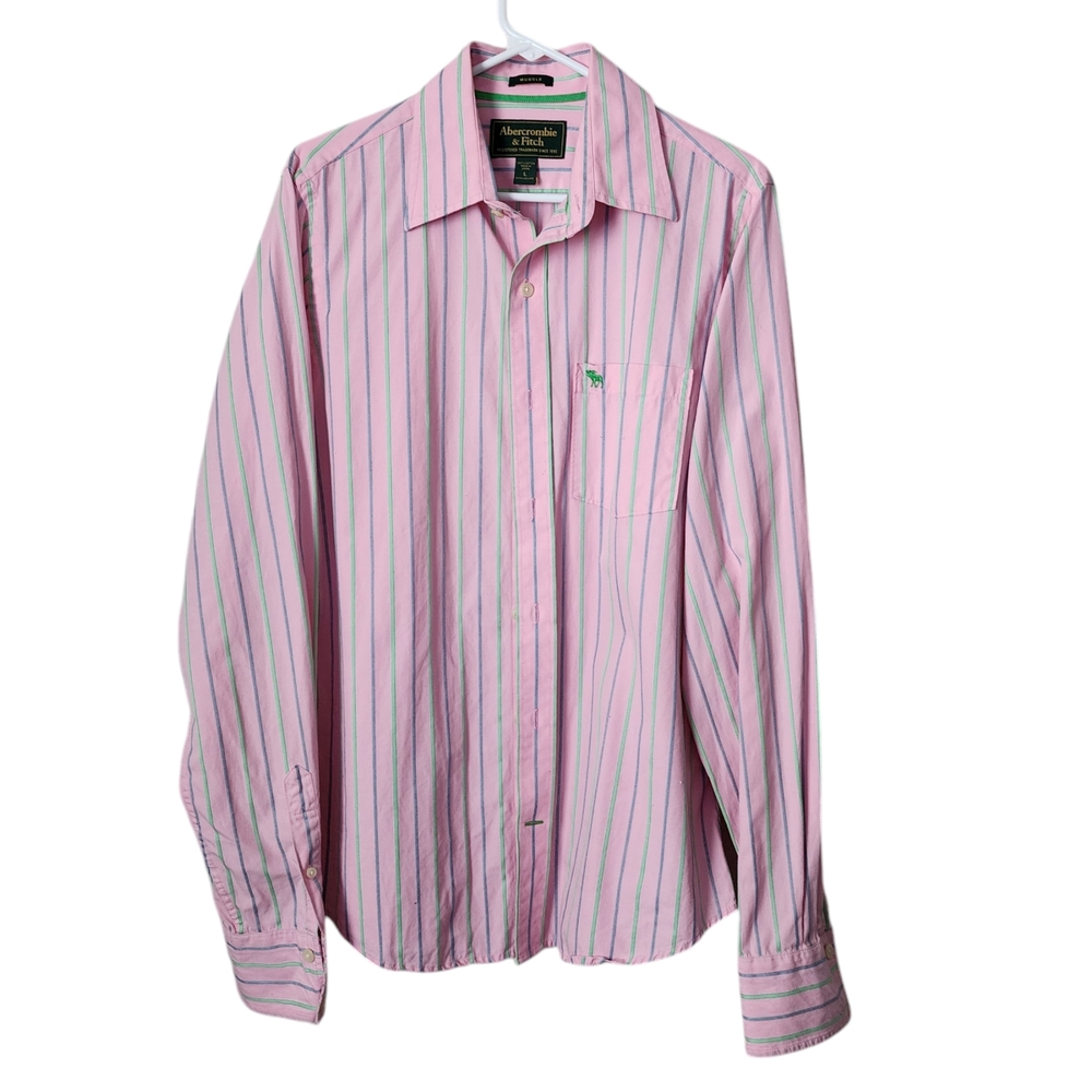 ABERCROMBIE & FITCH x VINTAGE Y2K Pink Button Down Shirt L Muscle Fit‎ Preppy